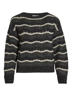 Vila Damski sweter z dzianiny Vipolana Ls Boatneck Glitter Knit Top/Su, czarny, XS - Swetry damskie - miniaturka - grafika 1