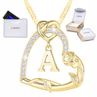 Naszyjniki - Złoty Naszyjnik Serce z Literką SREBRO Kwiatek Róża Litera A POZŁACANY 585 - miniaturka - grafika 1