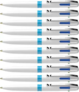 Schneider 138049 Take 4 długopis wielokolorowy (4 kolory, wkłady wymienne, tworzywo sztuczne z recyklingu) biało-jasnoniebieski, 10 sztuk - Długopisy - miniaturka - grafika 1