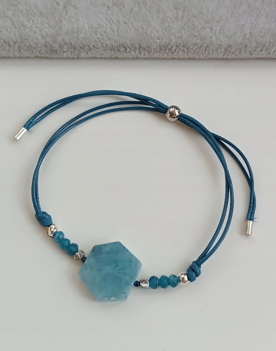 LUKSUSOWA NIEBIESKA BRANSOLETKA REGULOWANA AMAZONIT AGAT STOPER STAL