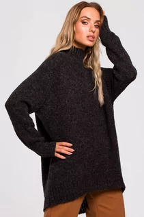 Swetry damskie - Asymetryczny sweter z półgolfem - grafitowy - Merg - grafika 1