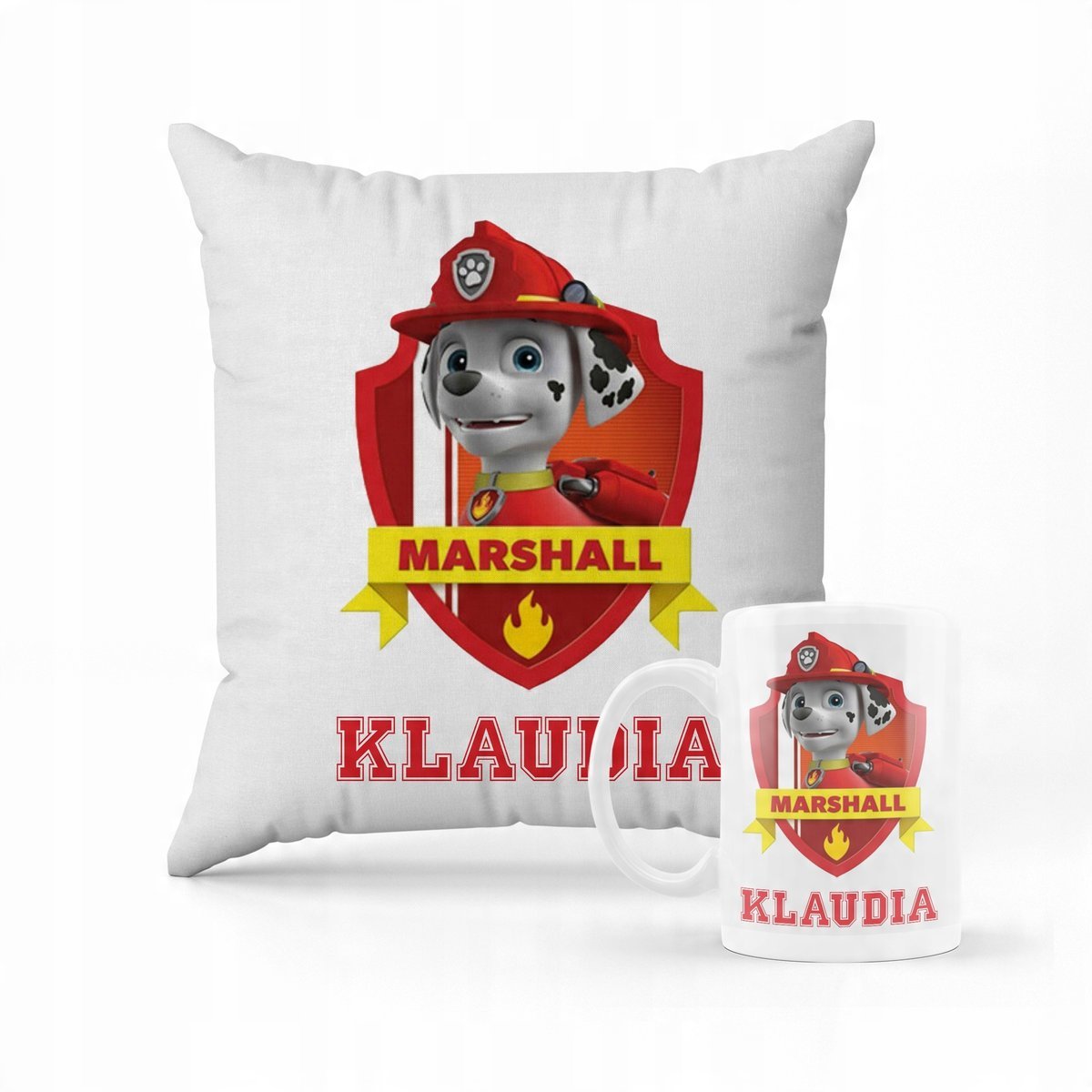 ZESTAW KUBEK + PODUSZKA PSI PATROL MARSHALL + IMIĘ