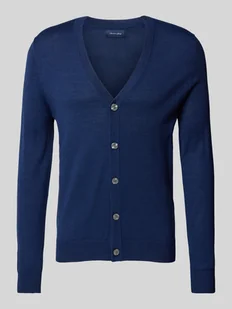 Kardigan o kroju slim fit z mieszanki wełny z dekoltem w serek - Swetry męskie - miniaturka - grafika 1