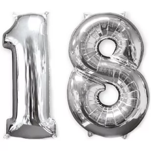 Balon foliowy, cyfra 18, srebrny, 66 cm - Balony i akcesoria - miniaturka - grafika 1