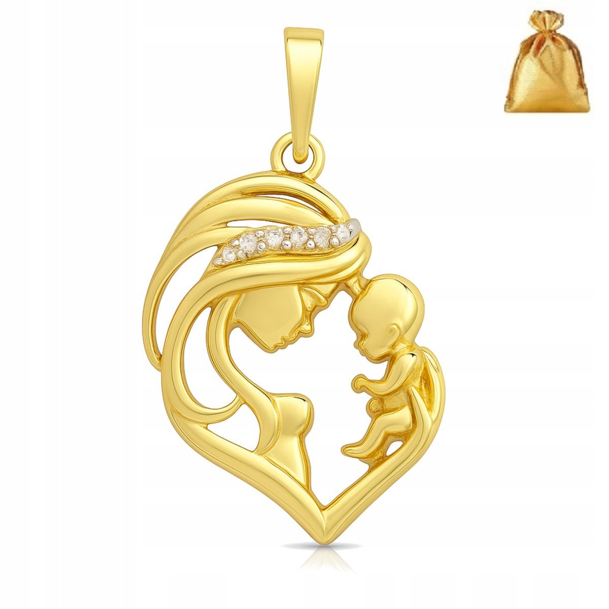 POZŁACANA ZAWIESZKA STAL CHIRURGICZNA MATKA Z DZIECIĄTKIEM Z CYRKONIAMI