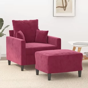vidaXL Fotel z podnóżkiem, winna czerwień, 60 cm, obity aksamit - Fotele - miniaturka - grafika 1