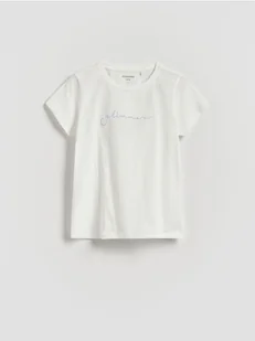 Reserved - T-shirt z haftowanym napisem - biały - Koszulki dla dziewczynek - miniaturka - grafika 1