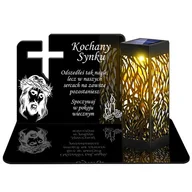 Lampiony i znicze - ZNICZ SOLARNY LED WIECZNY PODSTAWKA NA CMENTARZ GRÓB lampka Krzyż 3D DLA SYNA - miniaturka - grafika 1