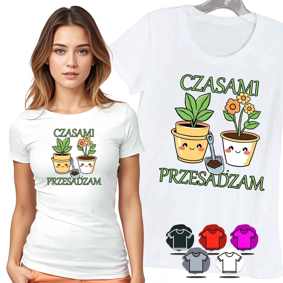 KOSZULKA DAMSKA T-SHIRT - CZASAMI PRZESADZAM KWIATY DONICZKI HUMOR - 3XL