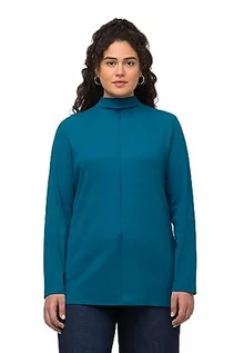 Koszulki i topy damskie - Ulla Popken Damska koszulka żebrowana z golfem, slim t-shirt, Niebieski ocean, 54/56 - grafika 1