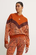 Bluzy damskie - adidas bluza damska kolor pomarańczowy z kapturem wzorzysta IV9739 - miniaturka - grafika 1