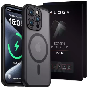 Etui do Apple iPhone 15 Pro Max obudowa Alogy MagSafe Hybrid Matte Case pokrowiec matowy z ochroną obiektywu czarny + Szkło - Etui i futerały do telefonów - miniaturka - grafika 1