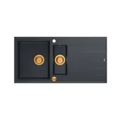 Zlewozmywaki - QUADRON Zlewozmywak EVAN 156 czarny, elementy miedziane, k.pneum. HQE5510050U8_PVDC1_P2O - miniaturka - grafika 1