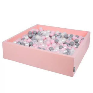 KiddyMoon, suchy basen kwadratowy z piłeczkami 7cm 120x30 różowy: perła-szary-transparent-pudrowy róż 120x30/600piłek - Suche baseny - miniaturka - grafika 1