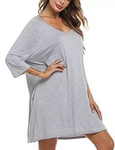 Doaraha Damska koszula nocna plus size, ponadwymiarowa domowa bielizna nocna koszula nocna bawełniana koszula do spania piżama miękka dekolt w serek, szary, XXL - Piżamy damskie - miniaturka - grafika 1