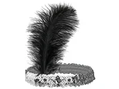 Dodatki do strojów karnawałowych - Opaska z piórem i cekinami Retro srebrna - 1 szt. - miniaturka - grafika 1