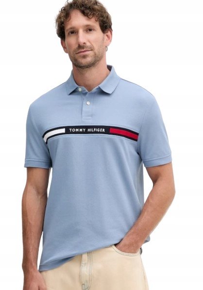 TOMMY HILFIGER NIEBIESKA KOSZULKA POLO Z LOGO NA PIERSI XL J9A