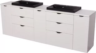 Biała matowa szafka łazienkowa z dwiema czarnymi umywalkami 210 cm Liv 2 Victa - Szafki łazienkowe - miniaturka - grafika 1