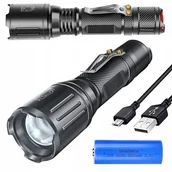 Latarki - MOCNA LATARKA LED AKUMULATOROWA TAKTYCZNA ZOOM SOS - miniaturka - grafika 1