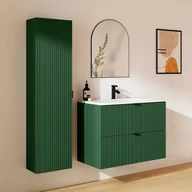 Szafki łazienkowe - Wisząca szafka pod umywalkę prążkowana z umywalką nablatową i słupkiem - Matowa zieleń - 80 cm - ZEVINI - miniaturka - grafika 1
