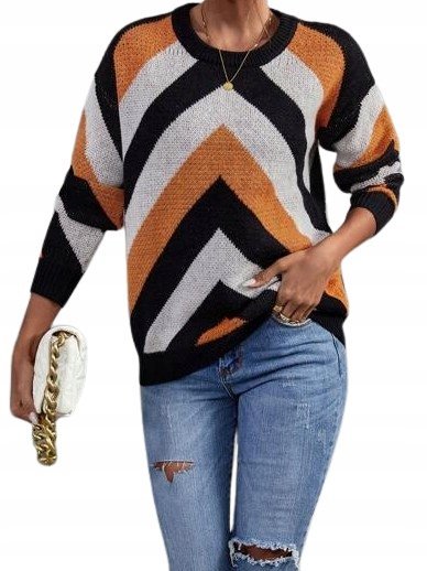 SHEIN SWETER Z DŁUGIM RĘKAWEM WZORZYSTY 40/42 ŁTM