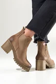 Botki damskie - Beżowe botki skórzane damskie na szerokim klocku z gumą PRODUKT POLSKI Casu 60497 - miniaturka - grafika 1