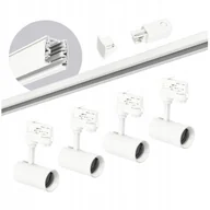 Lampy sufitowe - Zestaw szynowy 3 fazowy szyna 2m, 4x Lampa Biały kompletny zestaw - miniaturka - grafika 1