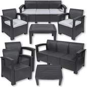 Meble ogrodowe - Zestaw mebli ogrodowych kanapa stół krzesła ogrodowe Heckermann® AC-RS009-3 - miniaturka - grafika 1