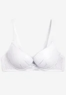 Biustonosze - Biały Biustonosz Push Up z Przeszyciami i Wzorem w Kropki Azurelle - miniaturka - grafika 1