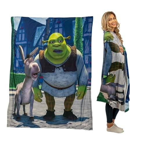Franco DreamWorks Shrek Orge pościel super miękka pluszowa narzuta, 117 cm x 152 cm, (oficjalny produkt licencjonowany) przedmioty kolekcjonerskie