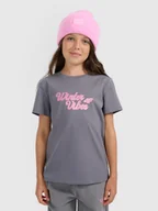 Koszulki dla dziewczynek - 4F T-shirt regular z nadrukiem dziewczęcy - szary 164 (13-14 lat) - miniaturka - grafika 1