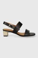 Sandały damskie - Tommy Hilfiger sandały skórzane TH HARDWARE MID HEEL kolor czarny FW0FW08040 - miniaturka - grafika 1