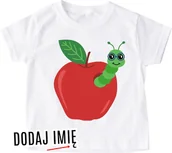 Koszulki dla dziewczynek - Koszulka z jabłkiem i gąsienicą na dzień - DODAJ IMIĘ - miniaturka - grafika 1