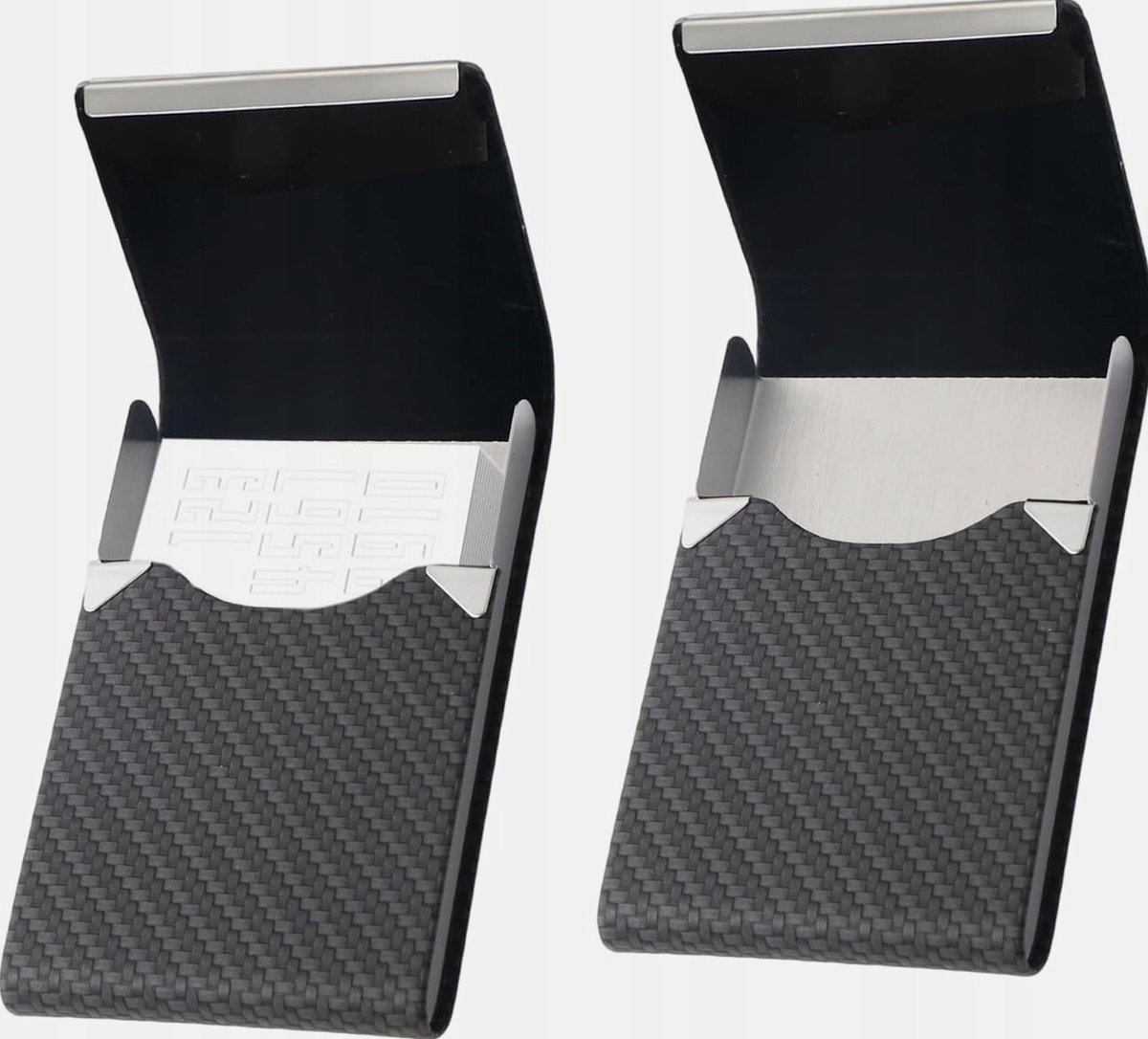 ETUI 2 SZTUKI NA KARTY WIZYTÓWKI METAL SKÓRA PU MAGNES CZARNE SMUKŁE