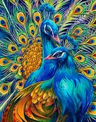 Dekoratorstwo - Haft Diamentowy Niebieskie Pawie 45x55 cm K - miniaturka - grafika 1