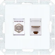 Gniazdka elektryczne - Gniazdo moduł antenowe typu F + RJ45 PREMIUM biały - miniaturka - grafika 1
