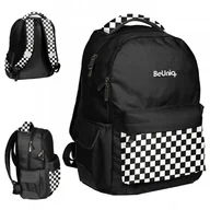 Plecaki szkolne i tornistry - Paso Plecak Młodzieżowy Szkolny Be Uniq 2 komorowy Czarno-Biały Kratka Szachownica - miniaturka - grafika 1