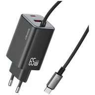 Ładowarki do telefonów - Ładowarka sieciowa USAMS JC Series CC266 65W GaN Fast Charger 2xUSB-C 1xUSB-A czarny - miniaturka - grafika 1