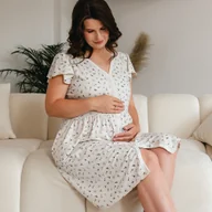 Piżamy ciążowe - EWA 974475 LINDA Koszula ciążowa rozpinana ecru łączka L - miniaturka - grafika 1