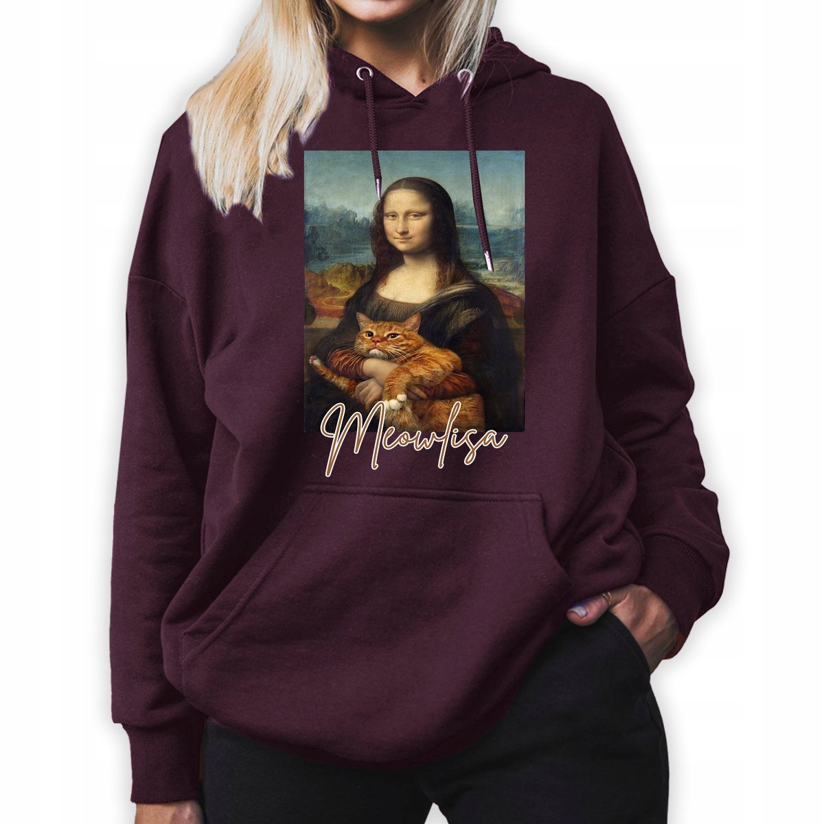 Bluza Z Kapturem Burgundowa MEOWLISA Młodzieżowe Trendy Styl Wzory Rozm S