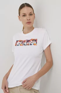 Koszulki i topy damskie - Columbia T-shirt sportowy Sun Trek SS Graphic kolor biały - grafika 1