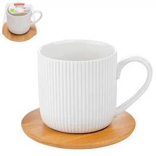 Filiżanka ze spodkiem bambusowym Florina Alisa 260 ml biała - Filiżanki - miniaturka - grafika 1