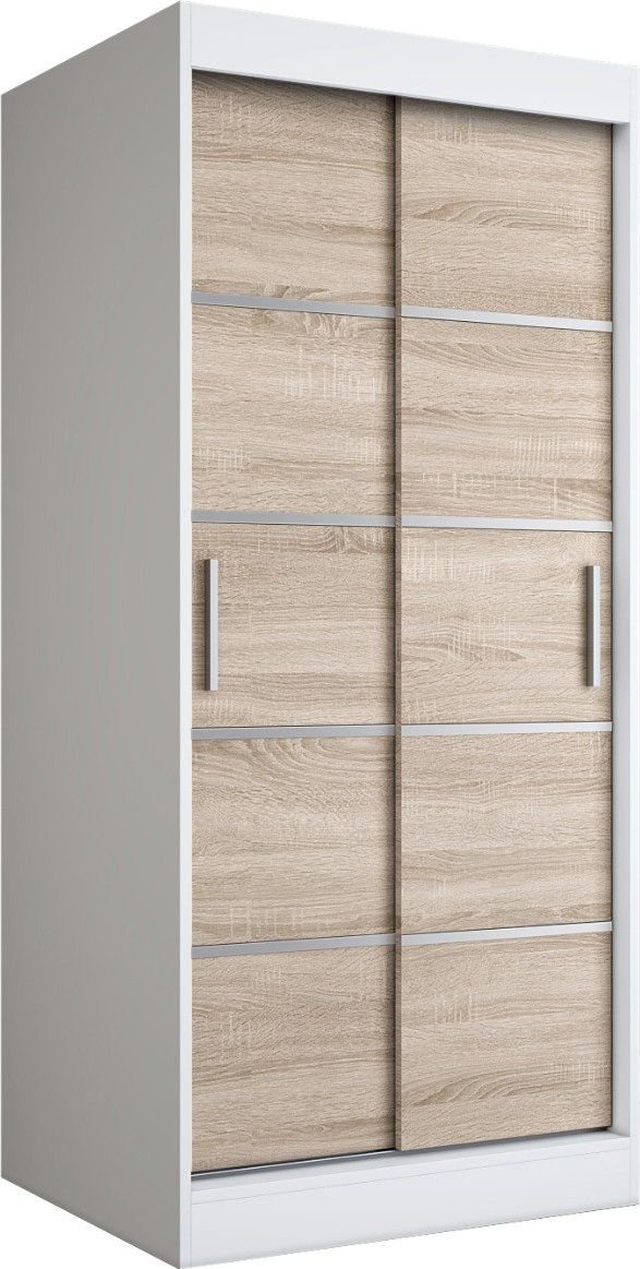 MKPOL Szafa przesuwna MODUO COMFORT 90 biała mat/dąb sonoma z listwami