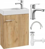 Szafki łazienkowe - Szafka łazienkowa z umywalką 50x70 wisząca dąb craft z baterią i syfonem - miniaturka - grafika 1