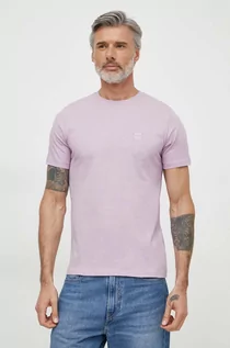Koszulki męskie - Boss Orange t-shirt bawełniany męski kolor fioletowy gładki - grafika 1