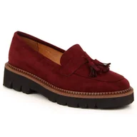 Mokasyny damskie - Mokasyny damskie zamszowe z frędzlami bordowe Vinceza czerwone - miniaturka - grafika 1