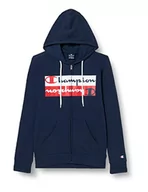 Bluzy męskie - Champion Męska bluza z kapturem z grafiką Legacy Authentic Powerblend Terry Mirror Logo na zamek błyskawiczny, granatowa, L - miniaturka - grafika 1