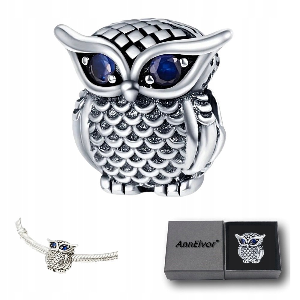 Koralik Zawieszka Charms Beads Srebrna S925 Sowa Owl Bransoletka Modułowa