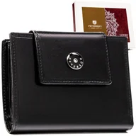 Portfele - Mały portfel damski skórzany PETERSON czarny elegancki na zatrzask rfid stop - miniaturka - grafika 1