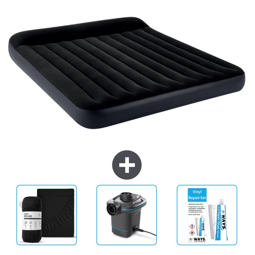 Dmuchane łóżko Intex - 2 osoby - 183 x 203 x 25 cm - Ciemnoniebieski - Zawiera prześcieradło - Pompka i zestaw naprawczy